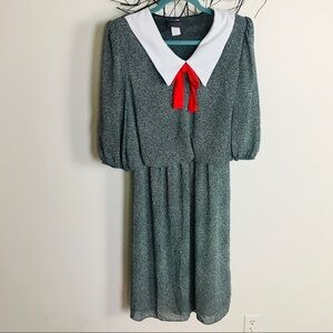 Vintage collar dress. Tie neck half sleeves midi dress Tina Barrie